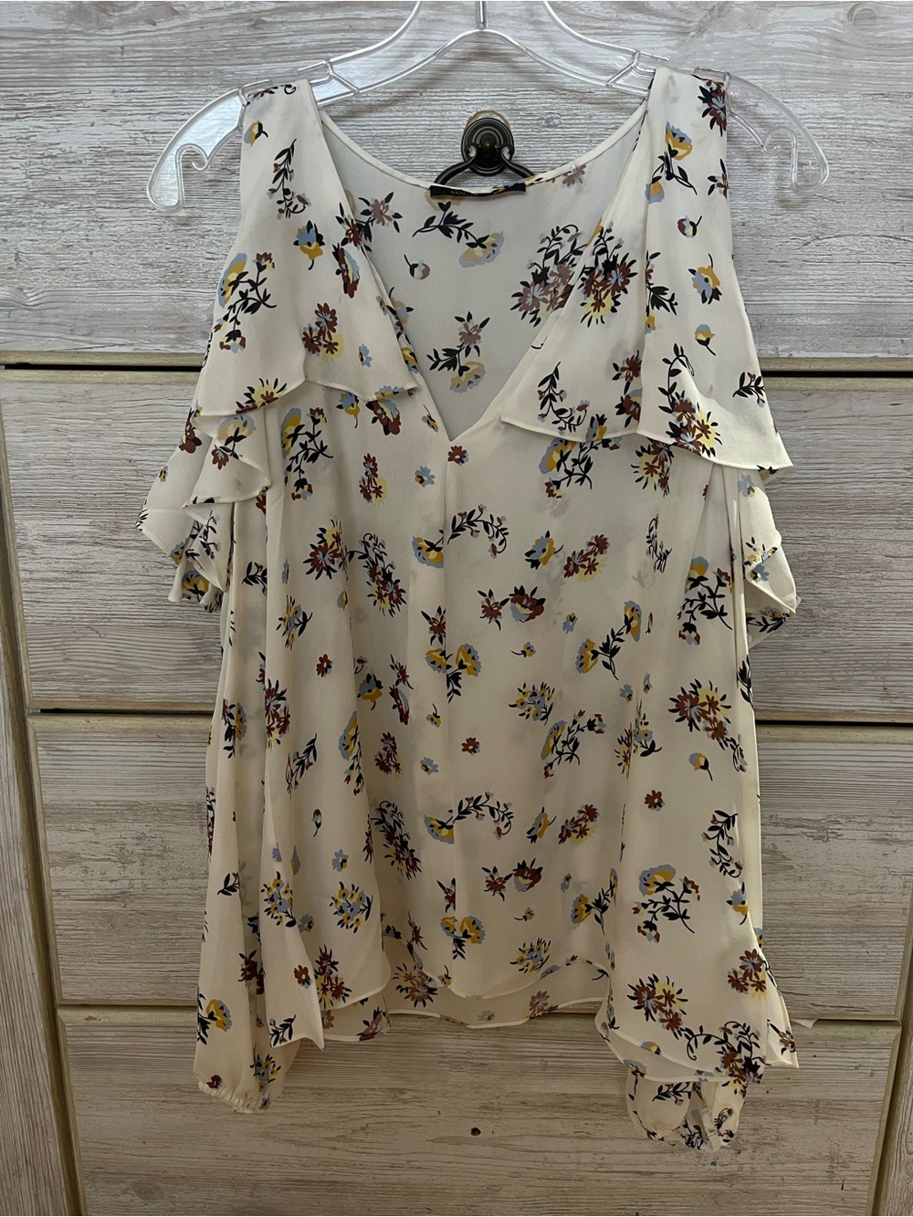 Kobi Halperin Cream Floral Cold-Shoulder Ruffle Dress